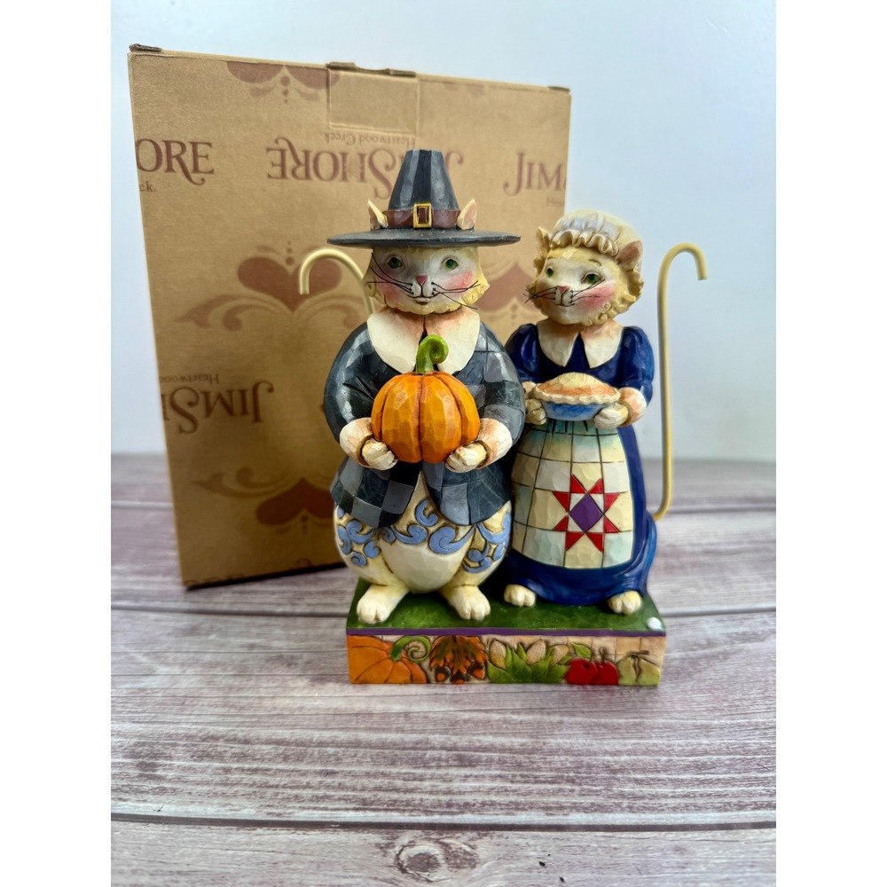 Jim Shore Heartwood Creek Paws And Give Thanks Pilgrim Cats Figurine 4017596‎